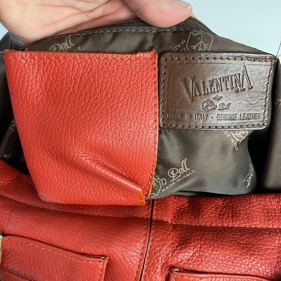 VALENTINA Double Strap Soft Red Brown Leather Zipper Pouch Pockets Gold Hardware - Picture 11 of 16
